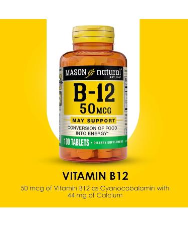 MASON NATURAL Vitamin B12 50 mcg with Calcium 100 Day Supply Dietary Supplement to Support Natural Energy Levels 100 Tablets (Pack of 1) - Buy Online on GoSupps.com