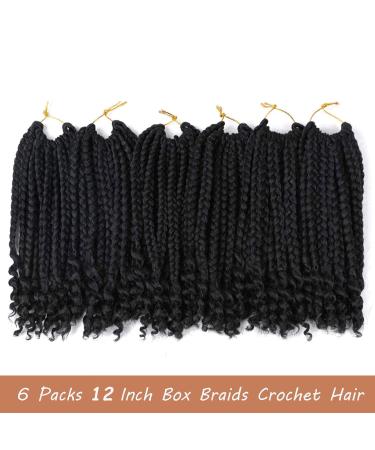Layashow 12 Inch Crochet Bohemian Box Braids Curly Ends 6 Packs - Black Women Hair (1B 12 Inch) - Buy Online on GoSupps.com