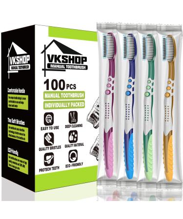 100 Bulk Travel Toothbrushes Portable Individually Wrapped Toothbrush for Adult Children Disposable Soft Bristle Manual Toothbrush Set (4 Colors) White Angel-one