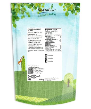 Whole Grain Oat Flour 4 Pounds - Vegan, High Fiber & Protein, Perfect for Baking Muffins, Cakes, Bread - Bulk Packaging - Buy Online on GoSupps.com