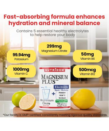 Buy Electrolyte Powder Mix - Magnesium Citrate Potassium Vitamins B6 & B12 Lemon-Lime Flavor - 150g (30 Servings) - International Shipping Available - Buy Online on GoSupps.com