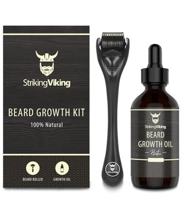 Beard Growth Kit Beard Roller for Hair Growth for Men Biotin Beard Growth Oil Derma Roller Beard Kit for Thickening and Conditioning Beards and Mustache by Striking Viking Vanilla Scent 2 Piece Set