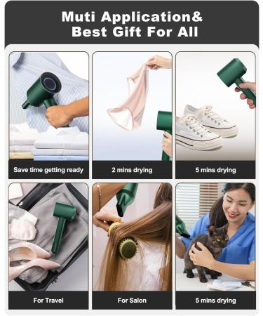 7MAGIC High-Speed Hair Dryer - 110 000RPM Motor Low Noise 1400W Ionic Travel & Home Magnetic Nozzle Tri-Colour LED - Green Deep Green - Buy Online on GoSupps.com