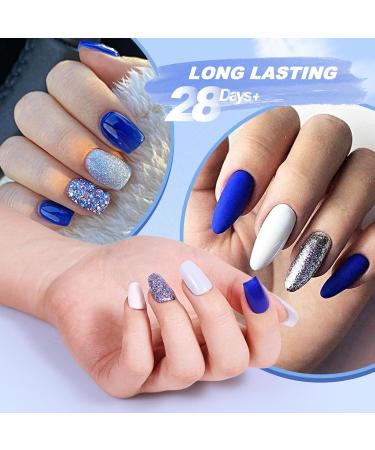 Dip Powder Nail Kit Starter - 4 Colors Stay Navy Blue Dipping Powder Set | DIY Nail Dip Art Kit with Base Activator Top Coat & Brush Saver - Buy Online on GoSupps.com