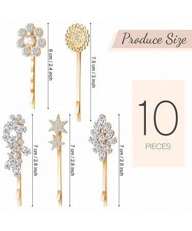 10-Piece Crystal Hair Pin Set - Vintage Rhinestone Bobby Pins in Gold Tone for Women and Girls Hair Decoration - Metal Hair Accessories - Buy Online on GoSupps.com