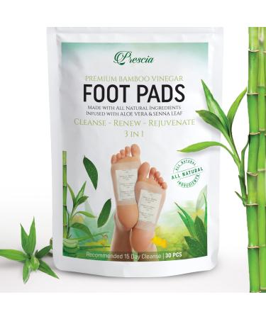 Prescia Foot Pads - Deep Cleansing Foot Care Patches with Bamboo Vinegar Aromatic Herbs - Natural & Easy-to-Use - Helps Support Sleep & Skin Health - Soothe Stress & Pain Relief - 30 Pack