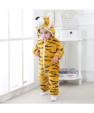 COOKY.D Baby Hooded Rompers | Winter Flannel Jumpsuit Pajamas | Tiger Print | 6-12 Months - Buy Online on GoSupps.com