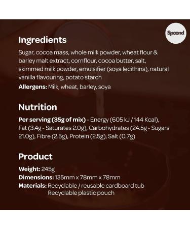 Spoond Thick & Creamy Belgian Dark Milk Hot Chocolate Powder - With Milk Chocolate Flakes & Rich Cocoa Powder - Nut Free Irish Made Award Winning - 245g Instant Hot Chocolate Powder - Buy Online on GoSupps.com