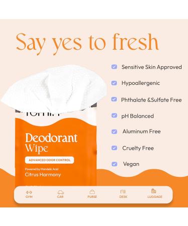 FOMIN Acidified Travel Deodorant Wipes For Women & Men - 15 Count - Citrus Harmony - pH Balanced Mini Deodorant Travel Size Wipes - Plastic-Free Individually Wrapped Underarm Body Wipes Citrus Harmony 15 Count (Pack of 1) - Buy Online on GoSupps.com