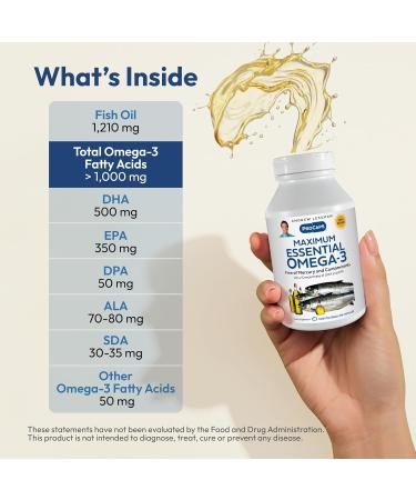 ANDREW LESSMAN Maximum Essential Omega-3 Unflavored 60 Softgels - Ultra-Pure Omega-3 Fish Oil 1200 mg-High DHA No Mercury Fish Oil Omega 3 Supplement-Small Easy to Swallow Fish Oil Capsules Unflavored 60 Count (Pack of 1) - Buy Online on GoSupps.com