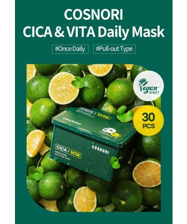 COSNORI Cica & Vita Daily Pure Mask - Vegan Sheet Masks for Soothing & Vitality Boosting | 30 Sheets of 100% Pure Lyocell - Buy Online on GoSupps.com