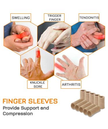 Zittop Finger Sleeves - 10 Pcs Thumb Splint Brace for Arthritis Pain Relief & Sports (Beige) - Breathable Elastic Finger Tape - Buy Online on GoSupps.com