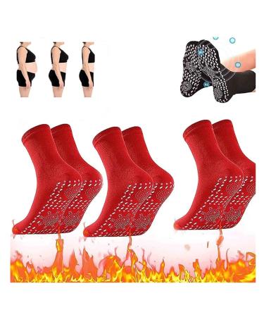 3 Pair Tourmaline Lymphvity Slimming Health Sock ourmaline Health Sock VeinesHeal Hyperthermia Socks Magnetic Self-Heating Socks (Color : Red)
