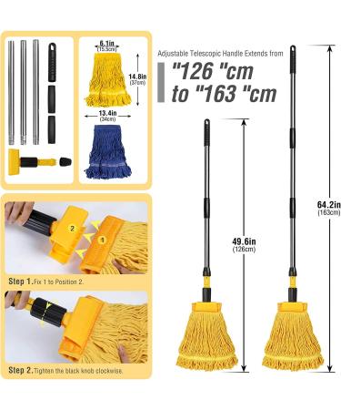 Gadhra Commercial Mop Set - Heavy Duty Looped-End String Industrial Mop with 2 Mop Heads for Floor Cleaning - Blue/Yellow - Buy Online on GoSupps.com