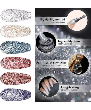 Vishine Reflective Shinny Glitter Gel Nail Polish Explosion Diamond 6 Colors Charming Red Brown Blue Noble Golden Classic Sliver Holographic UV LED Soak Off Home Manicure Nail Art 8ml 6S-C407 - Buy Online on GoSupps.com