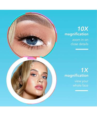 Fancii LED Lighted Travel Makeup Mirror with 10x/1x Magnification - Rechargeable, 3 Light Settings, Compact & Portable Hand Mirror for Handbag - Taylor (Groovy Vibes) - Buy Online on GoSupps.com