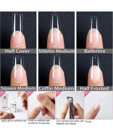 MAGIC ARMOR Long Coffin Gel Nail Tips - 504pcs Pre-Shape Clear Fake Nails for Nail Extension - Full Cover Acrylic Coffin Nails - 12 Sizes Almond Nail Tips - Buy Online on GoSupps.com