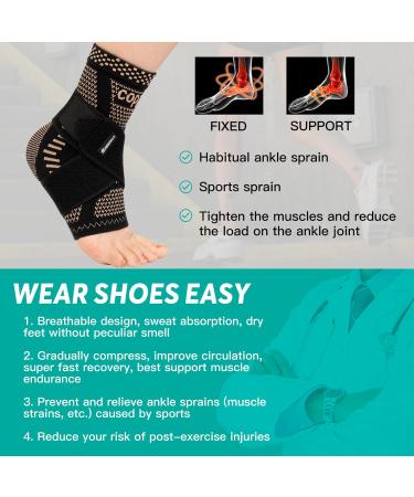INDEEMAX Ankle Brace for Men & Women | Copper Infused Compression Sleeve for Sprained Ankle Plantar Fasciitis & Achilles Tendonitis Pain Relief - Medium Copper Black - Buy Online on GoSupps.com