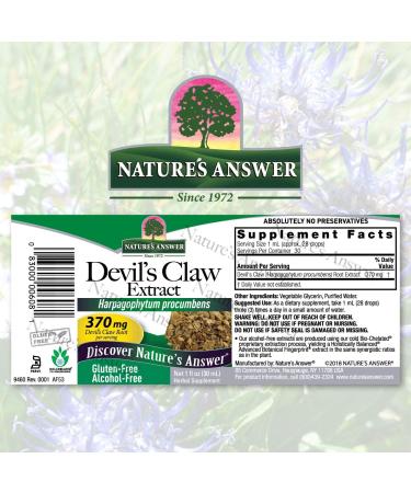 Nature's Answer Devil's Claw Extract - Alcohol-Free 370 mg, 1 fl oz | Natural Pain Relief - Buy Online on GoSupps.com