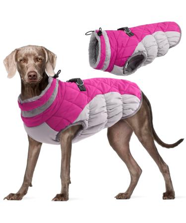 Kuoser waterproof dog coat cold weather winter warm jacket for small medium -sized dogs cozy dog sweater with fleece lined reflective puppy winter vest pet clothing xxxl pink