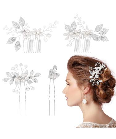 Kiiwah 4 piece of hairdressing wedding pearl flower bride hair crest Strass bridal jewelry bride hairpins for communion girls bride bride (silver) - Buy Online on GoSupps.com