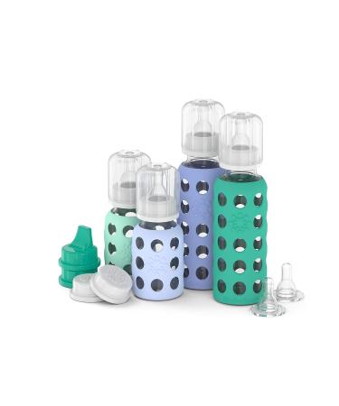 Lifefactory 4 Starter Baby Bottle Set - Mint/Blanket & Kale/Blueberry with Stage 2 Nipples - 10 Count (Pack of 1) - Buy Online on GoSupps.com