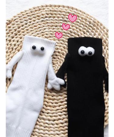 LELEBEAR Magnetic Hand Holding Couple Socks - 4 Pairs, Funny 3D Doll Design, Cotton Material - White - Buy Online on GoSupps.com