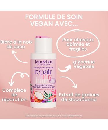 Jean & Len Shampoo Repair Coconut Oil Macadamia for damaged & weak hair repairs brittle hair 50 ml travel size 1 piece - Buy Online on GoSupps.com