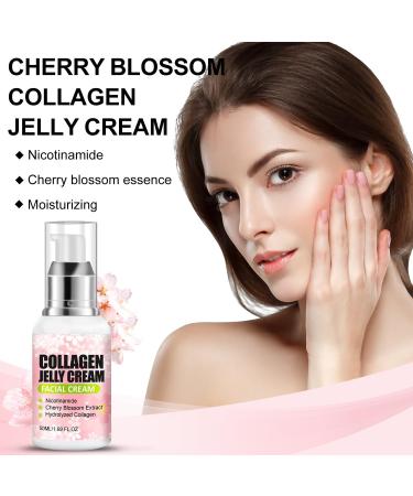 Collagen Jelly Cream - Japanese Cherry Blossom Glow Jelly Face Moisturizer Collagen Face Cream Vegan Skincare - Elasticity & Hydration Reduce Fine Lines & Dullness Skin Firming and Tightening - Buy Online on GoSupps.com