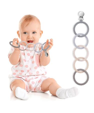 Vicloon Baby Teething Toys - Silicone Teether Chew Toy for Babies | Attachable Baby Links | Food Grade Silicone Teethers (Gray/Brown) - 6 Months - Buy Online on GoSupps.com