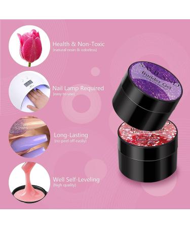 Saviland Builder Nail Gel Kit - 12 Colors Extension Glitter Hard Gel Set for Nail Strengthening and Art - Includes 3 Nail Brushes and Forms - A-Glitter Series - Buy Online on GoSupps.com