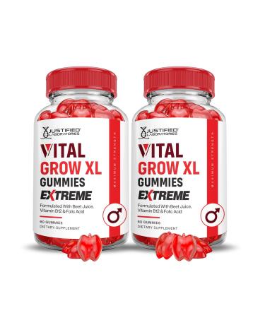 Justified Laboratories (2 Pack Vital Grow XL Extreme 2000MG Performance Gummies Advanced Formula Formulated with ACV Pomegranate Beet Juice Powder B12 Vegan Non GMO 120 Gummys 60 Count (Pack of 2)