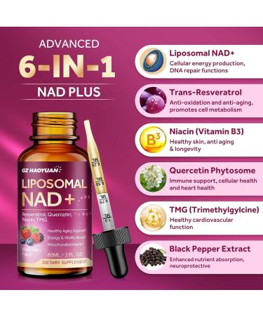 Liposomal NAD Supplement - 1200mg NAD+ Liquid Drops for Women & Men with Nicotinamide Resveratrol Quercetin TMG Black Pepper Extract - Brain & Cellular Mitochondrial Health Anti-Aging Longevity Mixed Berry 2 Fl Oz (Pa  - Buy Online on GoSupps.com