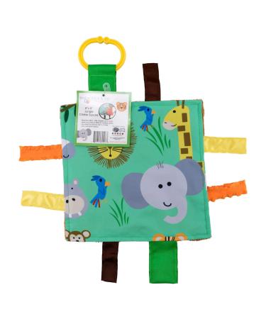 Baby Jack & Co 8x8  Jungle Lovey Tag Toys for Babies - Baby Crinkle Toys - Crinkle Toys for Baby - Soft & Safe - Learn Shapes & Colors - Ideal Baby Toy - BPA Free w/Stroller Clip
