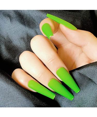 Sethain matt ballerina false nails blue pure fake nail long complete cover coffin press on nails for women and girls (green)