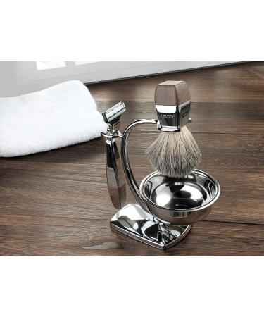 GRUTTI Luxury Safety Razor Shaving Kit for Men | Wet Shave Set with 100% Badger Brush, Shaving Bowl, and Razor Stand | Manual Safety Razor Compatible with Mach 3 | Wood Grain | Perfect Gifts for Men - Buy Online on GoSupps.com