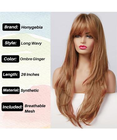 Honybia Copper Wig - Long Orange Synthetic Heat-Resistant Wig for Women | Realistic Golden Brown Ombre Hair for Carnival Costumes & Theme Parties - Buy Online on GoSupps.com