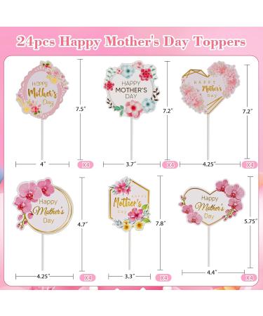 SICOHOME Happy Mothers Day Topper 24PCS Mothers day cake toppers Mothers Day Cupcake Toppers Picks Sticks Feliz Dia de las Madres Cake Topper for Mother's Day Birthday Party Cake Decoration Supplies - Buy Online on GoSupps.com