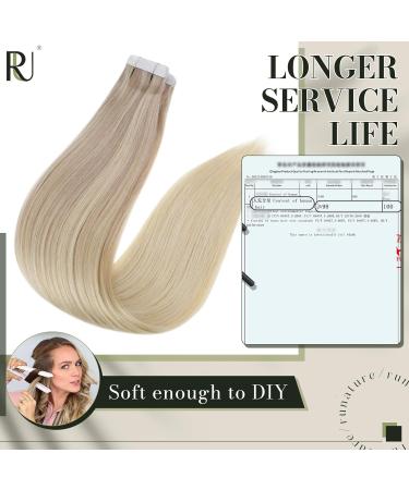 Runature Real Hair Tape Extensions - 20 Pieces Balayage Blonde 50cm Remy Hair #18/20 & #18/26 - Smooth & Seamless - Buy Online on GoSupps.com