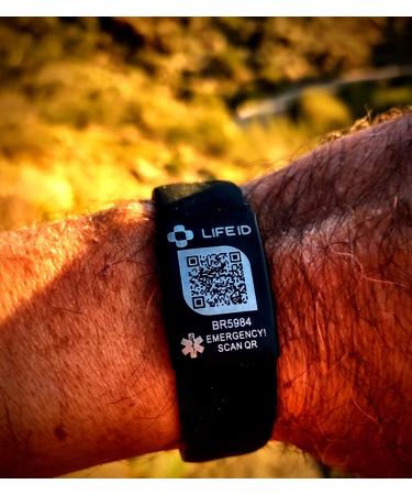 LIFE ID 20mm Scannable Medical Alert Bracelet for Women - Editable Info, Free Profile, No Subscriptions - Black & Charcoal - Buy Online on GoSupps.com