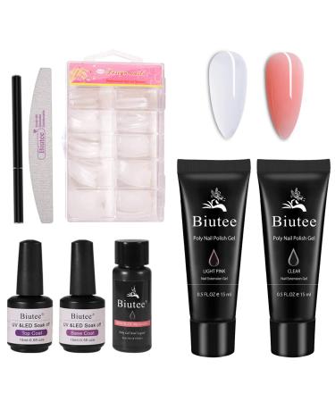 Poly Nail Extension Gel Kit, Nail Builder Gel for Quick Nail Starter Kit with Slip Solution, All-in-One French Manicure Set for Nail Enhancement Crystal Clear Poly Nail Extension Gel Kit 2 gel
