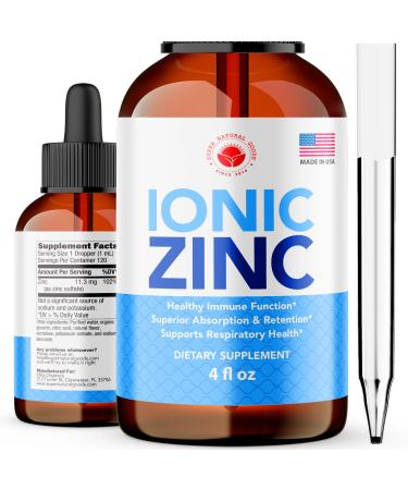 Ionic Liquid Zinc Drops for Sensitive Stomach (4oz) Boost Immune Support & Increased Well-Being (120 Day Supply) Zinc Vitamin Supplement for Adults - Inflammation Stress Acne Metabolism Function