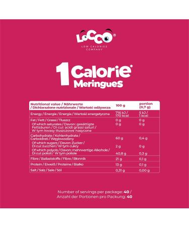 Locco Protein-Rich Meringue with Stevia Sugar-Free 1 Calorie Per Serving Cake Decoration Fat-Free Vegan Vegetarian Diet Fibre Raspberry 28 g - Buy Online on GoSupps.com