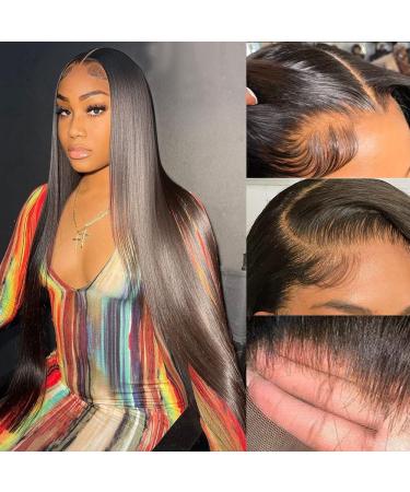 Straight Lace Front Wigs Human Hair Pre Plucked HD Transparent 13x4 Lace Frontal Wigs Human Hair with Baby Hair 150% Density Brazilian Virgin Human Hair Wigs for Black Woman Natural Color 22 Inch 22 Inch 13x4 Straight La...