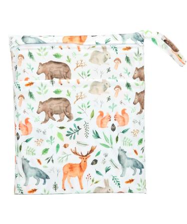 Wet Dry Bag Baby Cloth Diaper NappyReusable Washable With Two Zippered Pockets (Watercolour Animals) Watercolor