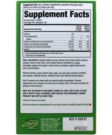 Hero Nutritional Yummi Bears Vegetarian Calcium + D3 - 90 Gummy Bears for Strong Bones - Buy Online on GoSupps.com