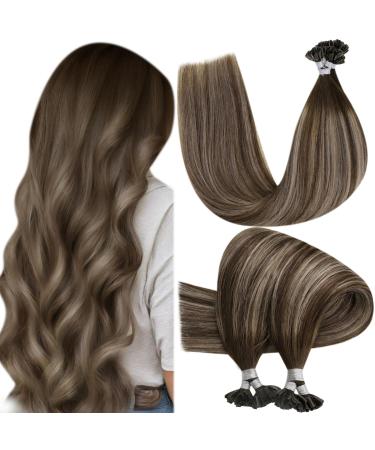Hetto real hair Extensions Bondings Balayage Extensions Bondings Remy Keratin Bondings real hair dark brown with ash blonde to dark brown # 4/18/4 50cm 50g 20 inches 2-4 # 4/18/4