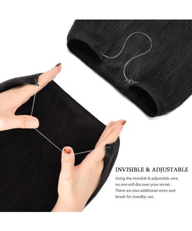 Yamel Human Hair Invisible Wire Hair Extension Natural Black 16 Inch Fish Line 1 Piece Real Human Hair Secret Extensions - Buy Online on GoSupps.com