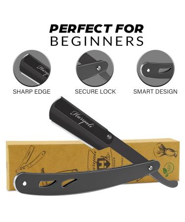 Haryali London Bart Messer Set - Premium Barber Razor Knife with Leather Bag | Rust-Free Steel Straight Razor for Men & Women - Buy Online on GoSupps.com