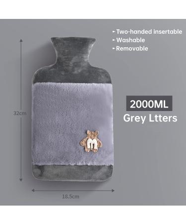 1.8L Large Rubber Hot Water Bottle with Cover - Relieve Menstrual Cramps, Neck & Shoulder Pain - Grey - Buy Online on GoSupps.com